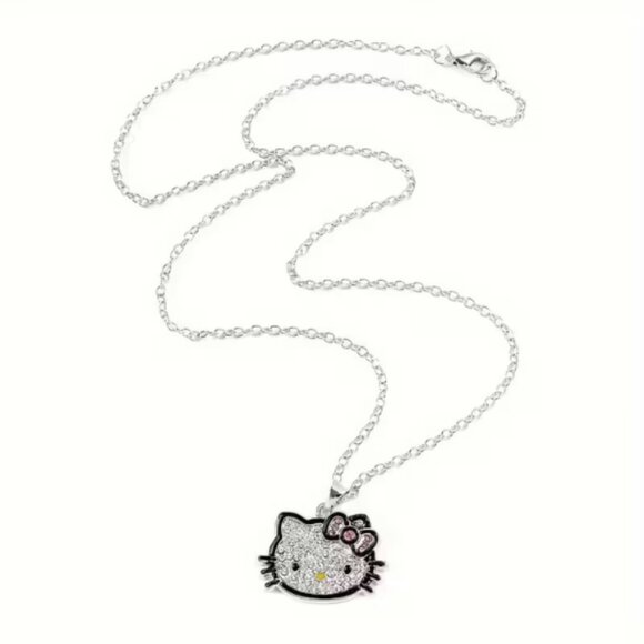 HELLO KITTY Crystal Inlay Face Necklace Sparkle Sparkle Sparkle Chain 23" NWT - Picture 2 of 3